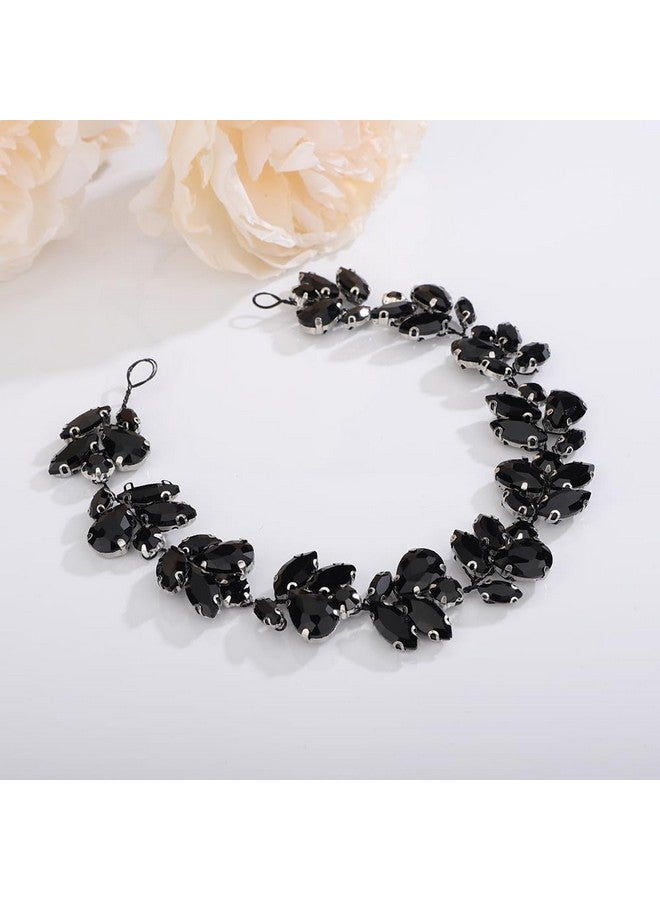 Denifery Bride Wedding Rhinestone Crystal Hair Vine Handmade Bridal Rhinestones Headband Wedding Hair Accessories For Brides Vintage Headpieces For Women Girls (Black) - Image 2