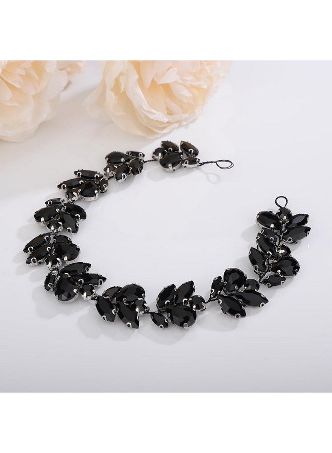 Denifery Bride Wedding Rhinestone Crystal Hair Vine Handmade Bridal Rhinestones Headband Wedding Hair Accessories For Brides Vintage Headpieces For Women Girls (Black) - Image 3