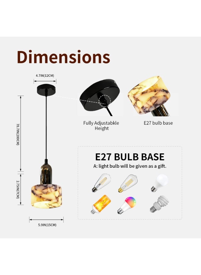 Stone Pendant Light - Adjustable Height Modern Luxury Pendant Lamp, LED Source,E27 Socket with 3000K Warm Bulb Included, Irregular Marble Texture Shade, for Dining Room/Bedside/Kitchen Island/Living Room - Image 2