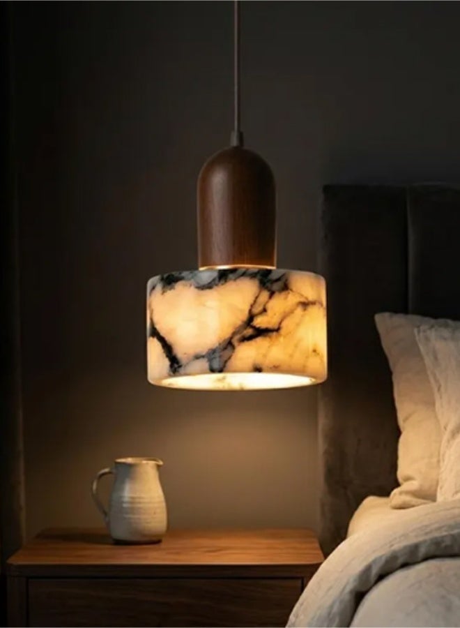 Stone Pendant Light - Adjustable Height Modern Luxury Pendant Lamp, LED Source,E27 Socket with 3000K Warm Bulb Included, Irregular Marble Texture Shade, for Dining Room/Bedside/Kitchen Island/Living Room - Image 3