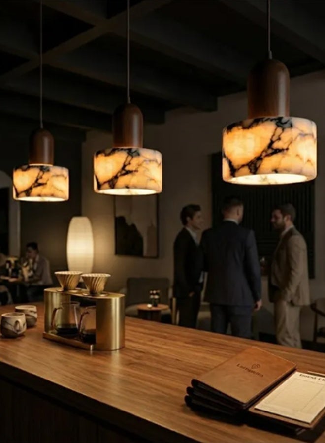 Stone Pendant Light - Adjustable Height Modern Luxury Pendant Lamp, LED Source,E27 Socket with 3000K Warm Bulb Included, Irregular Marble Texture Shade, for Dining Room/Bedside/Kitchen Island/Living Room - Image 5