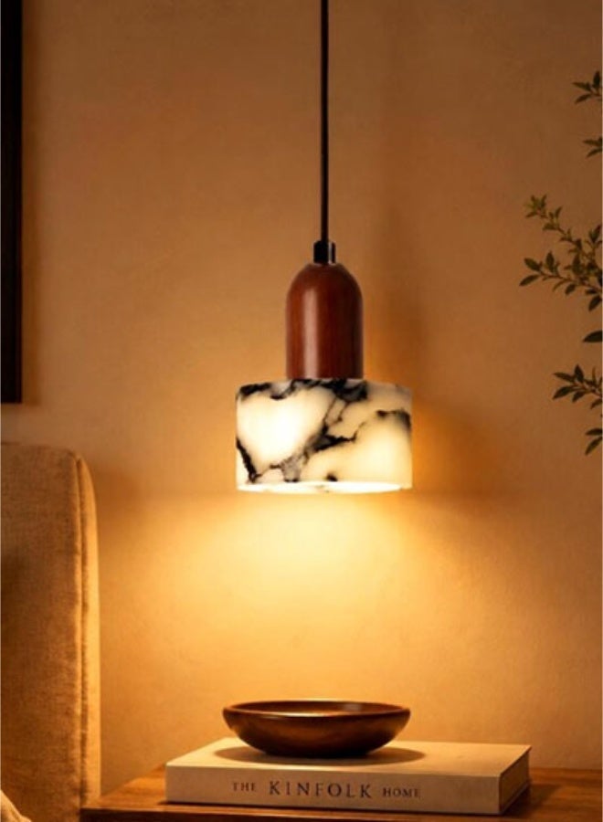 Stone Pendant Light - Adjustable Height Modern Luxury Pendant Lamp, LED Source,E27 Socket with 3000K Warm Bulb Included, Irregular Marble Texture Shade, for Dining Room/Bedside/Kitchen Island/Living Room - Image 4