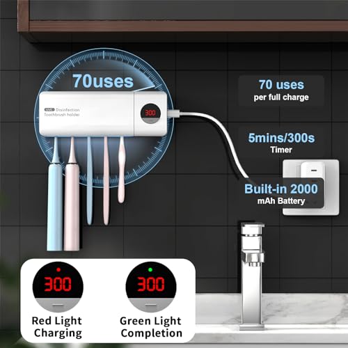 House Gem HouseGem Toothbrush Holder, Timer Function, 2000mAh Rechargeable Cordless Wall-Mounted Bathroom (White) - Image 4