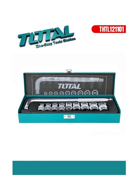 TOTAL 10 Pcs Wrench Socket Tools Set 1/2" Socket Bit Set Tools Box THTL121101