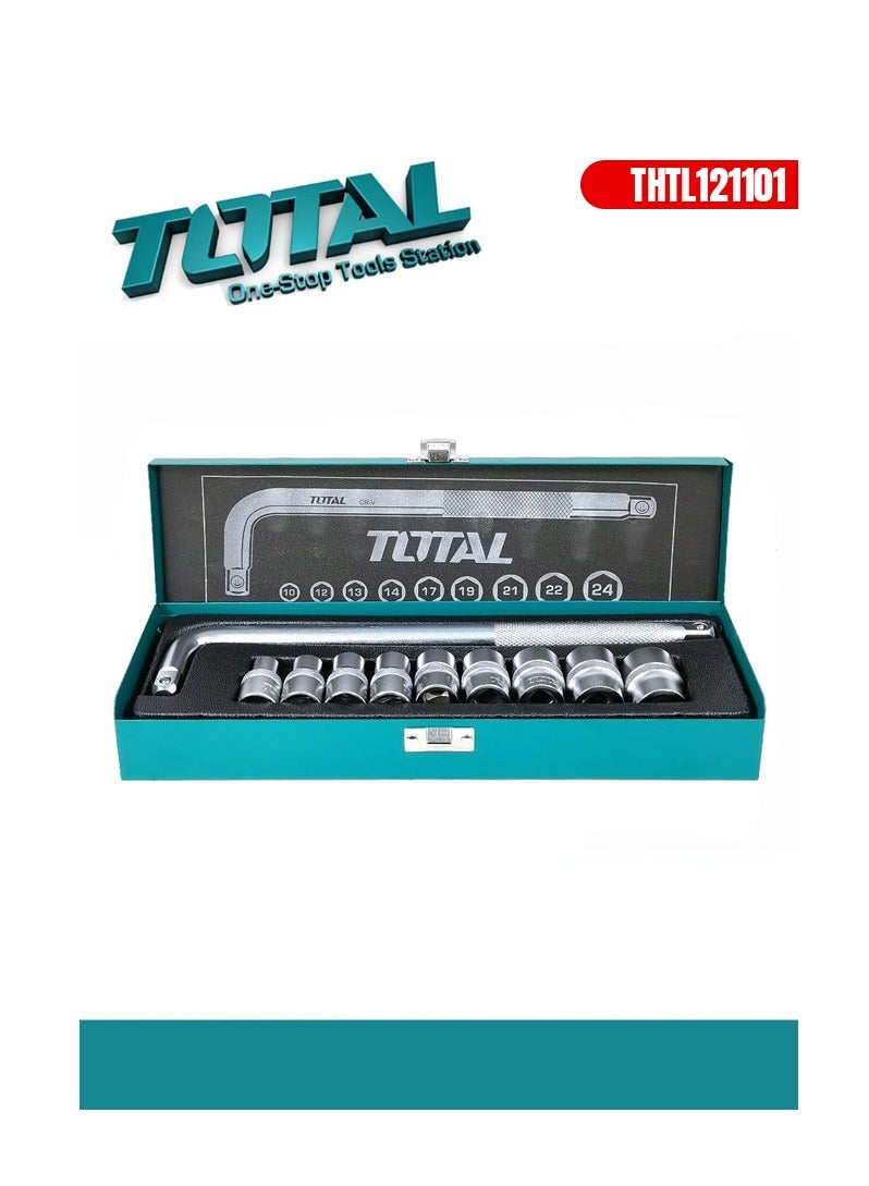 توتال طقم أدوات مفتاح ربط ومقبس مكون من 10 قطع بقطر 1/2 بوصة، صندوق أدوات THTL121101  - Image 1