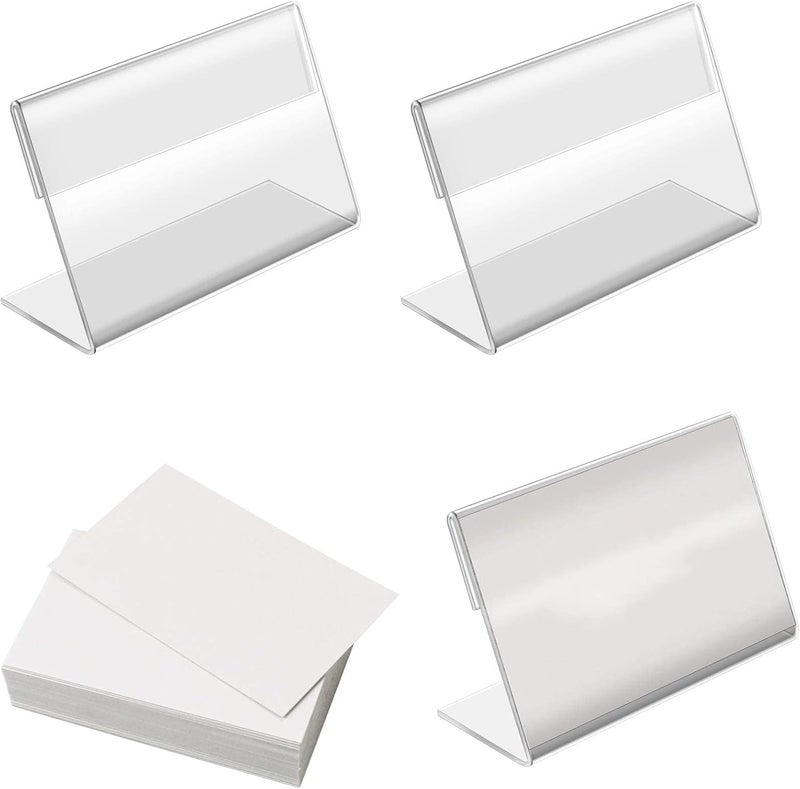X spring Sign Display Holder, 20 Pcs Acrylic Sign Holder, 3.1 1.9 Inch Acrylic L Shaped Display Stand, Clear Acrylic Business Card Holder With Blank Labels For Office, Store, Restaurant, Horizontal - Image 1
