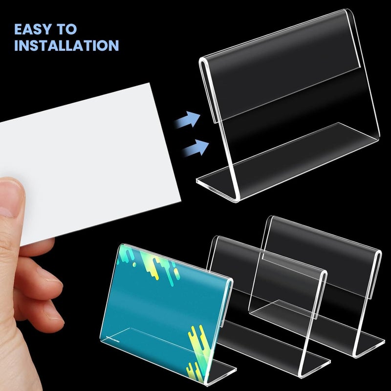 X spring Sign Display Holder, 20 Pcs Acrylic Sign Holder, 3.1 1.9 Inch Acrylic L Shaped Display Stand, Clear Acrylic Business Card Holder With Blank Labels For Office, Store, Restaurant, Horizontal - Image 3