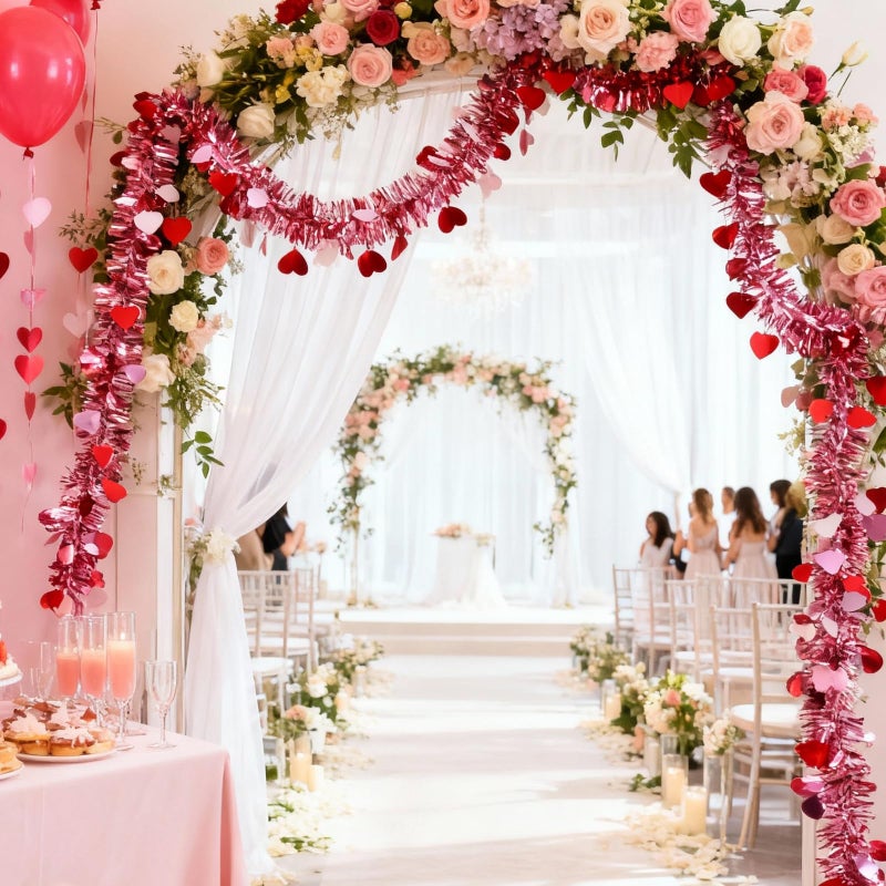 NAYODEUS 55.77 FT Valentines Day Garland Decor Red Pink Purple Heart Tinsel Garland Metallic Glitter Hanging Garlands Valentines Day Decorations for Tree Mantel Home Indoor Wedding Galentines Party. - Image 5