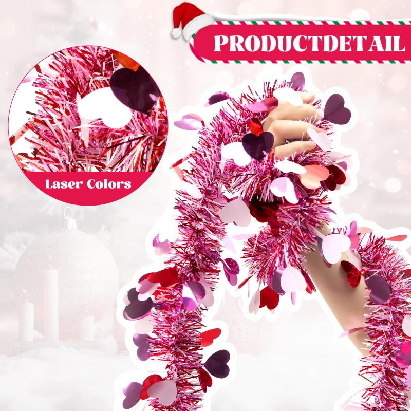 NAYODEUS 55.77 FT Valentines Day Garland Decor Red Pink Purple Heart Tinsel Garland Metallic Glitter Hanging Garlands Valentines Day Decorations for Tree Mantel Home Indoor Wedding Galentines Party. - Image 3