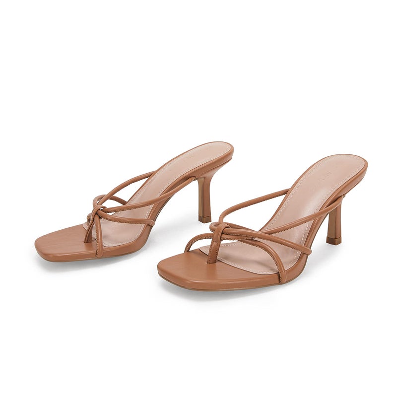 LAICIGO Women's Square Open Toe Flip Flops Stiletto Heels Strappy Thong Slide on Slingback Mules Sandals - Image 5