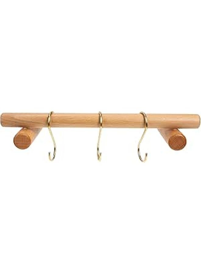 Solid Wood Towel Rack with Brass S Hooks No Drilling Needed for Bathroom Kitchen - Image 1