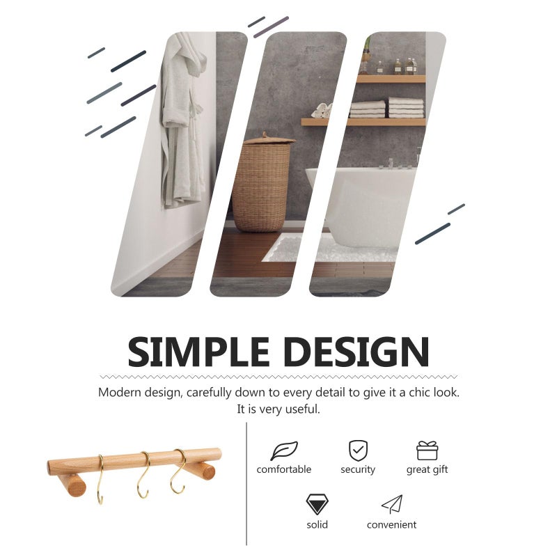 Solid Wood Towel Rack with Brass S Hooks No Drilling Needed for Bathroom Kitchen - Image 4
