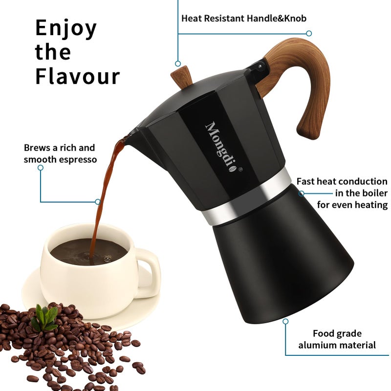 Mongdio Stovetop Espresso Maker Moka Pot, Cuban Coffee Maker Stove top coffee maker Moka Italian Espresso Greca Coffee Maker Brewer Percolator, 12 Espresso Cups, 20 oz - Black - Image 3