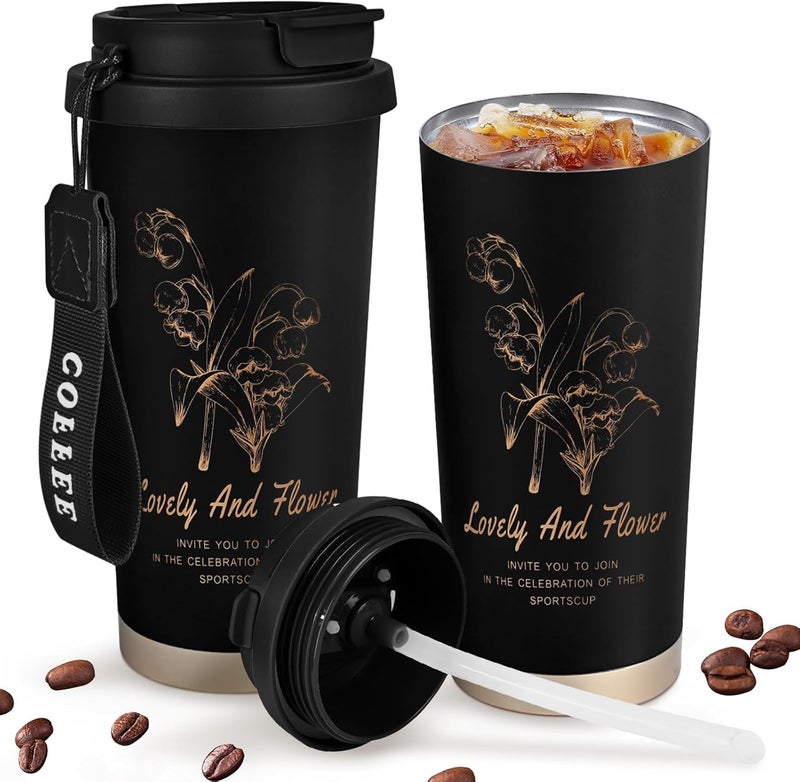Voroly Coffee Mug 500 ml Stainless Steel Travel Mug | Double Wall Vacuum Insulated Ideal for Personal & Corporate Gifting (Black) - Image 1