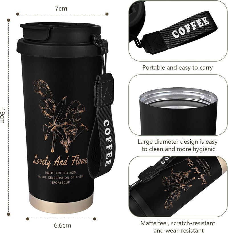 Voroly Coffee Mug 500 ml Stainless Steel Travel Mug | Double Wall Vacuum Insulated Ideal for Personal & Corporate Gifting (Black) - Image 2
