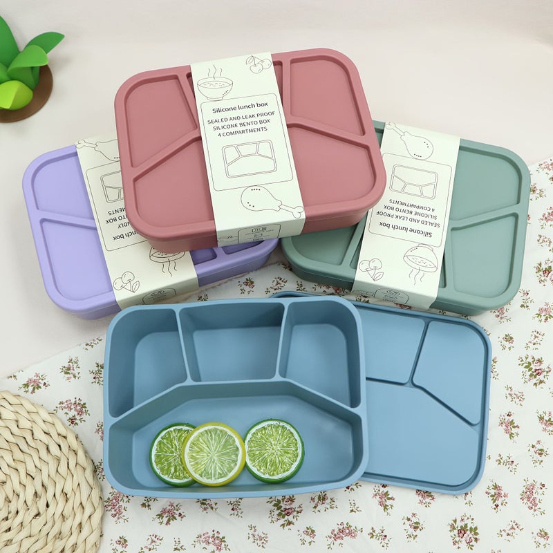 4 Compartment Silicone Lunch Box Beige Leak Proof Oven And Dishwasher Safe Square Meal Container With Separate Sections Food Storage Box For Office School And Travel Ideal Choice For Adults - Image 4