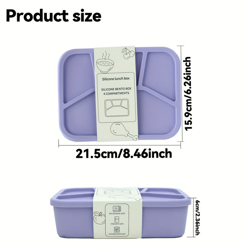 4 Compartment Silicone Lunch Box Beige Leak Proof Oven And Dishwasher Safe Square Meal Container With Separate Sections Food Storage Box For Office School And Travel Ideal Choice For Adults - Image 1