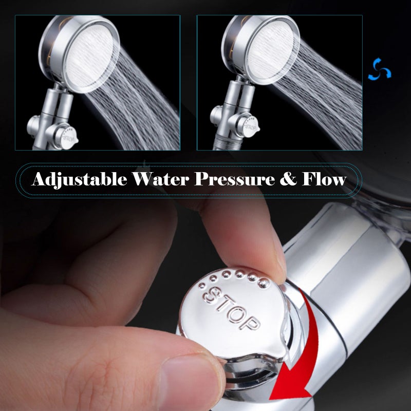 Shower Head: 360° Rotatable + Turbo Fan High Pressure Showerhead - Adjustable Flow With On/Off Pause Switch for Bathroom Showering - Image 5