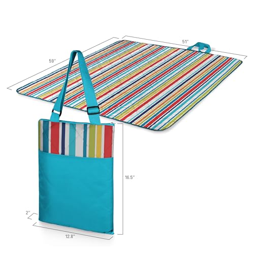 PICNIC TIME ONIVA - a Picnic Time brand - Vista Outdoor Picnic Blanket & Tote - Beach Blanket - Camping Blanket, (Fun Stripe Pattern with Aqua Blue Exterior) - Image 2