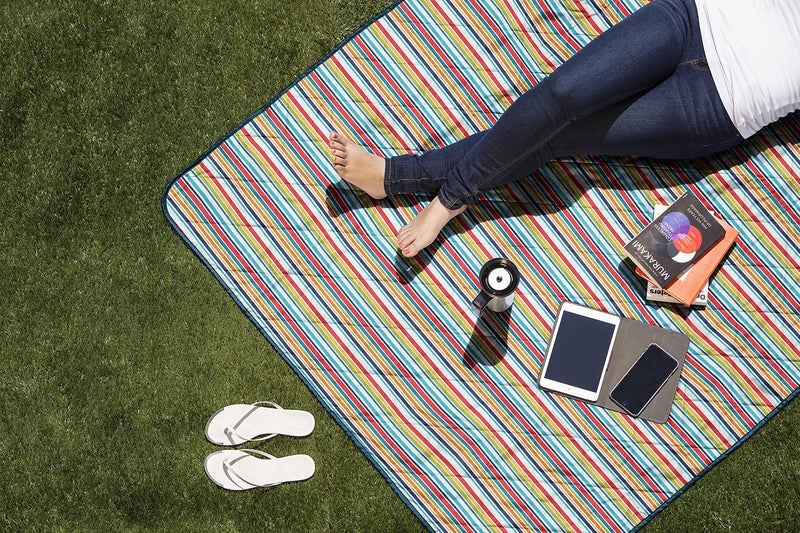 PICNIC TIME ONIVA - a Picnic Time brand - Vista Outdoor Picnic Blanket & Tote - Beach Blanket - Camping Blanket, (Fun Stripe Pattern with Aqua Blue Exterior) - Image 5