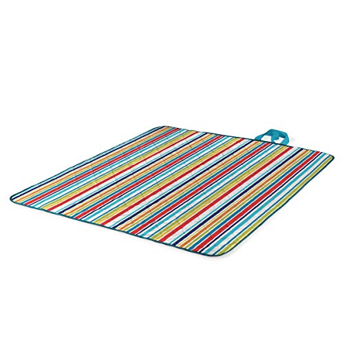 PICNIC TIME ONIVA - a Picnic Time brand - Vista Outdoor Picnic Blanket & Tote - Beach Blanket - Camping Blanket, (Fun Stripe Pattern with Aqua Blue Exterior) - Image 3