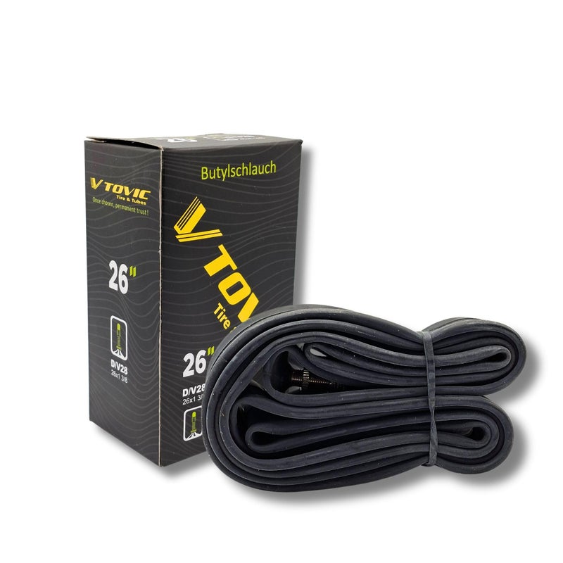 V-Tovic Tires 26x1 3/8 Bicycle Inner Tube – 26 Inch DV Valve 28mm Heavy Duty Butyl Rubber Tube for Road, Mountain, Wheelchair & City Bikes – Durable Puncture-Resistant Replacement - Image 1