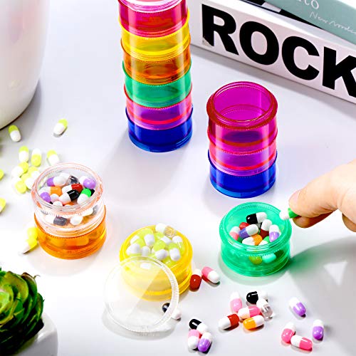 Sieral 7 Days Stackable Pill Organizers 7 Compartments Round Pill Boxes Tower Weekly Vitamin Individual Storage Containers Travel Cases with Lids for Medications, Vitamins and Supplements(2 Sets) - Image 3