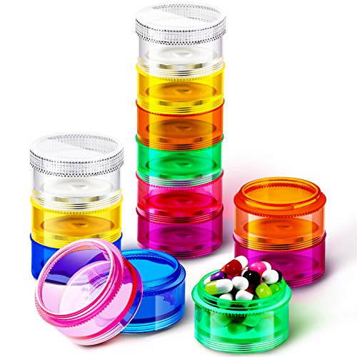 Sieral 7 Days Stackable Pill Organizers 7 Compartments Round Pill Boxes Tower Weekly Vitamin Individual Storage Containers Travel Cases with Lids for Medications, Vitamins and Supplements(2 Sets) - Image 1