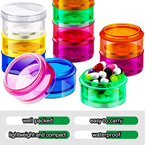 Sieral 7 Days Stackable Pill Organizers 7 Compartments Round Pill Boxes Tower Weekly Vitamin Individual Storage Containers Travel Cases with Lids for Medications, Vitamins and Supplements(2 Sets) - Image 4