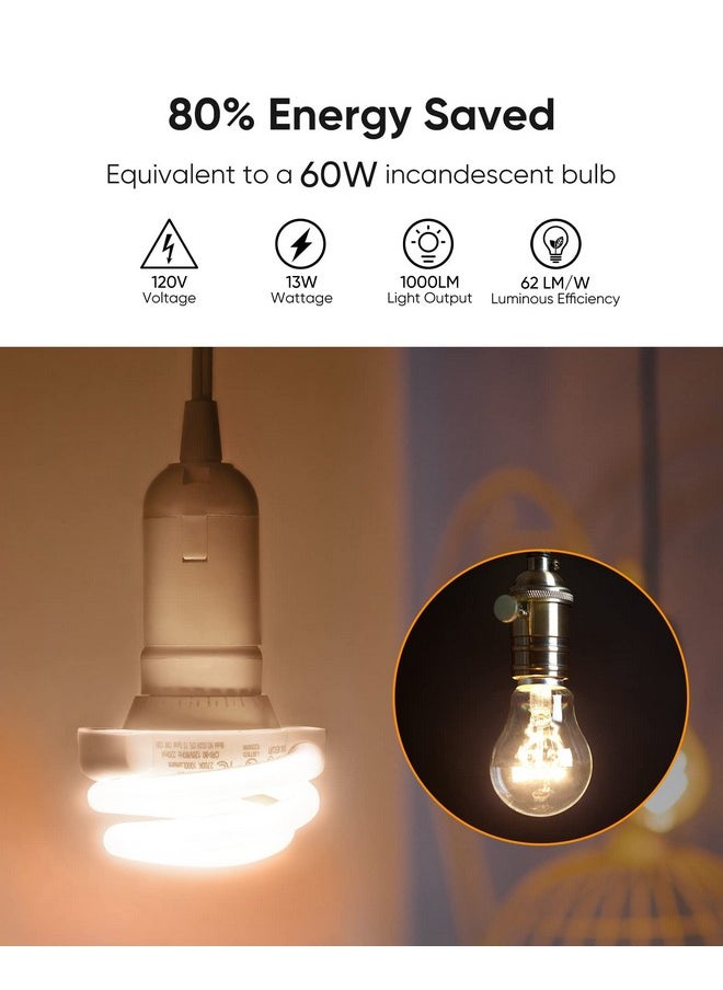 JACKYLED JACKYLED UL-Listed 13W T3 Spiral GU24 CFL Light Bulbs, 2700K Soft White 2 Prong Twist Lock Base Light Bulb, 1000 Lumen Compact Fluorescent Bulbs (2 Pack)  - Image 3