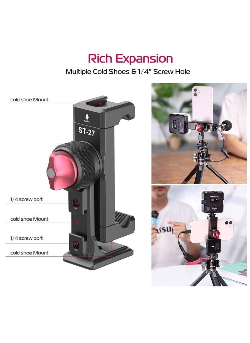 Ulanzi ULANZI ST-27 Phone Tripod Mount, 360° Metal Phone Holder for Tripod w 3 Cold Shoes & Arca Port, Versatile Smartphone Adapter for iPhone, Desktop Tripods, and Live Streaming/Vlogging Setup  - Image 3