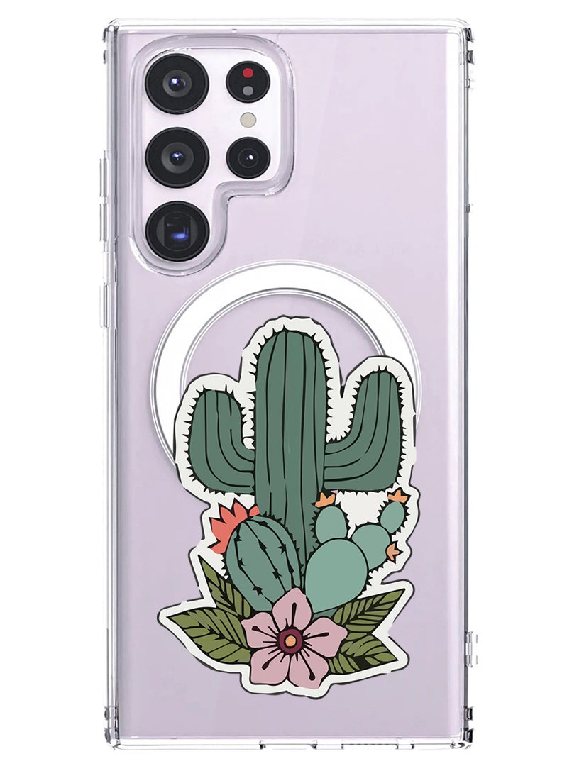 Theodor Magnetic Case for Samsung Galaxy S23 Ultra 6.8-inch Compatible with MagSafe Wireless Charging, Shockproof Phone Bumper Cover Cactus - Image 1