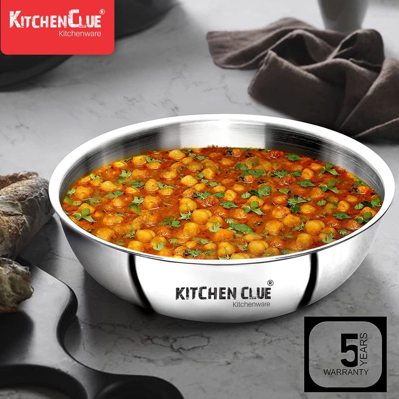 KITCHEN CLUE طقم طهي ثلاثي الطبقات من كيتشن كلue من الفولاذ المقاوم للصدأ 304 - 20 سم، 1700 مل - طقم طهي عميق إضافي بدون غطاء - متوافق مع الطهي بالحث - عالي المتانة - ضمان 5 سنوات - Image 4