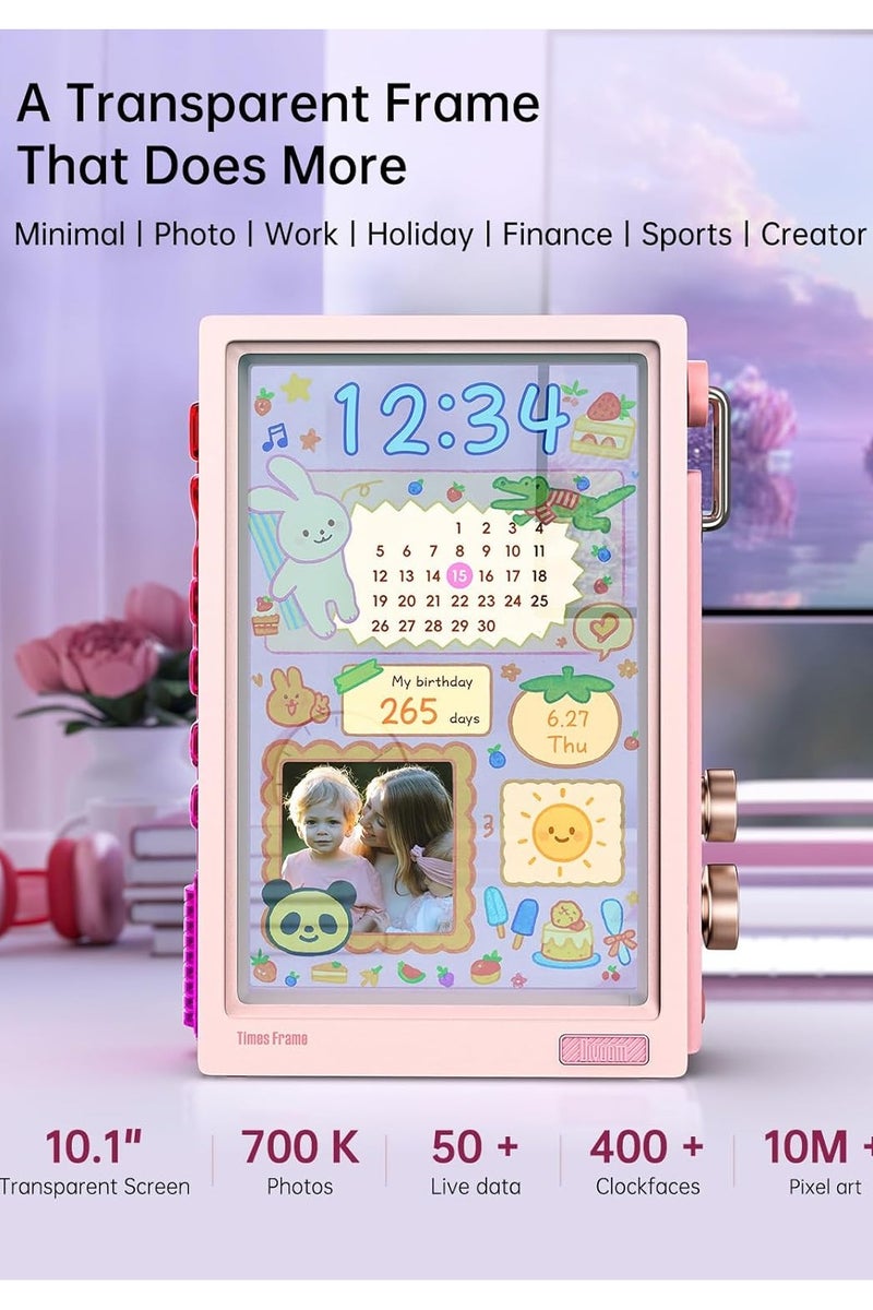 ديفوم (Divoom Times Frame-10.1 الذكي الشفاف - شاشة عرض رقمية ساحرة مع أزرار RGB دوارة - هدية عيد مثالية! WiFi، 64GB، أكثر من 400 وجه ساعة، بيانات حية، فن البيكسل، تخصيص كامل) - Image 2