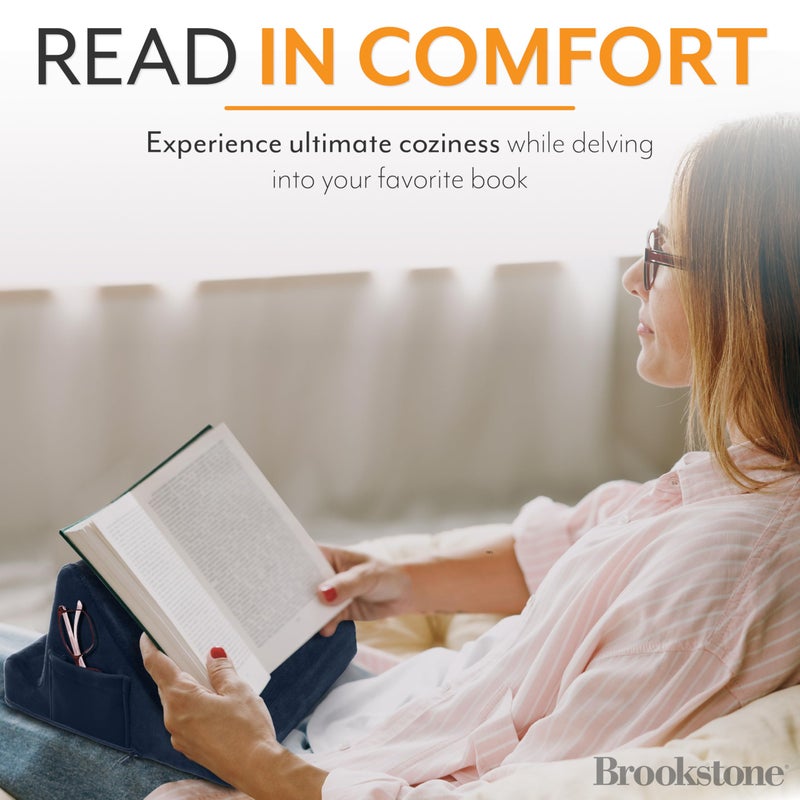 Brookstone Tablet Lap Cushion - Tablet and Phone Holder for Bed, Flights, and Travel, Two Angled Memory Foam Lap Desk for Reading and Hands Free Viewing, Compatible iPad and Kindle Accessories, Blue - Image 4