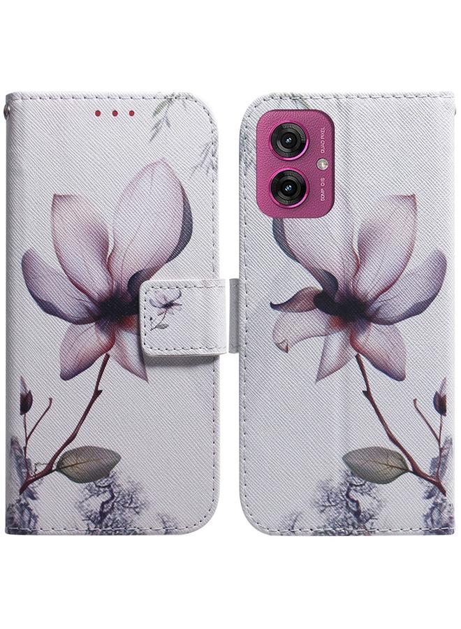 زبون جراب هاتف جلدي قابل للطي برسومات ملونة لهاتف Motorola Moto G55 (Magnolia)
