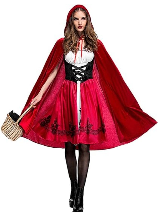 NIBEMINENT Colorful House Red Little Riding Hood Costume For Women, Christmas Halloween Party Dress with Cape Adult Role Playing - Image 1