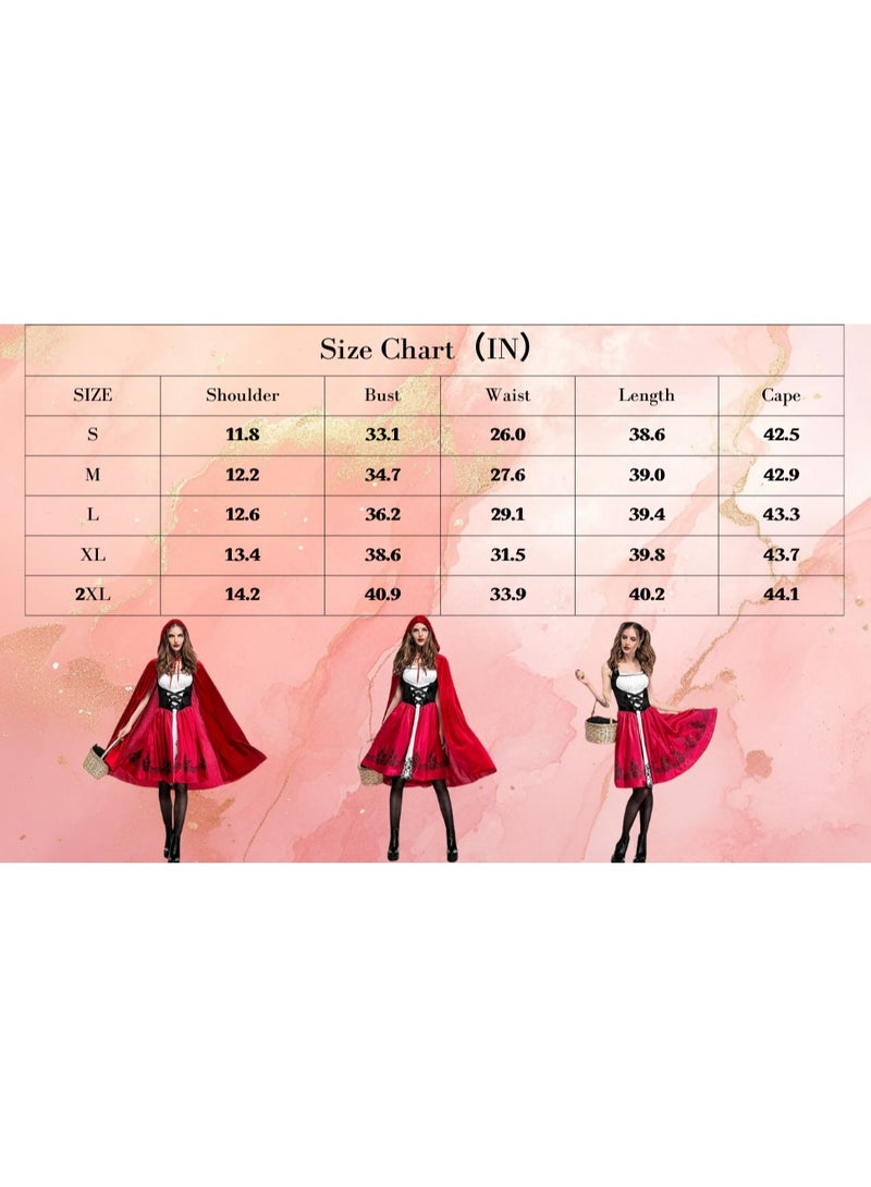 NIBEMINENT Colorful House Red Little Riding Hood Costume For Women, Christmas Halloween Party Dress with Cape Adult Role Playing - Image 2