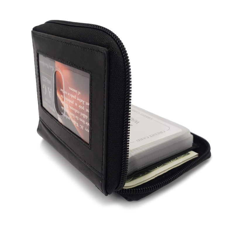 ag wallets Mens Zip Around Leather Wallet with Inserts (Black) - Image 1