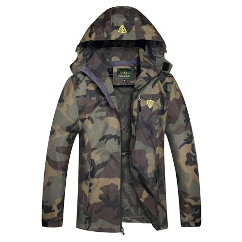 GIISAM Mens Windproof Jacket Waterproof Lightweight Mountain Sport Jacket for Men Hooded Windbreaker Raincoat(Green Camo,XXL) - Image 1