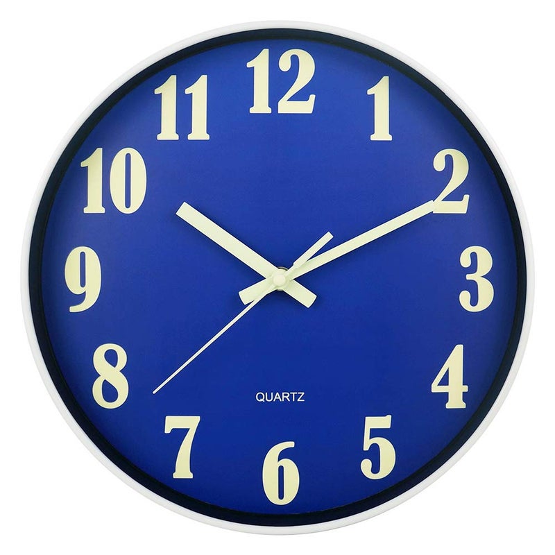 JoFomp Glow in The Dark Clock 12 Inch Modern Silent Non Ticking Wall Clocks Battery Operated Night Light Wall Clock for Living Room Decor Wall Clock Decorative for Kitchen Bedroom Blue