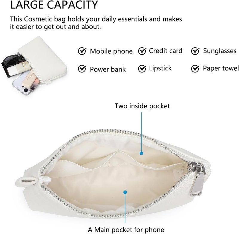 YONBEN PU Leather Makeup Simple and Convenient Handbag Small Exquisite Storage Bag, PU/Off-white, Simple - Image 5