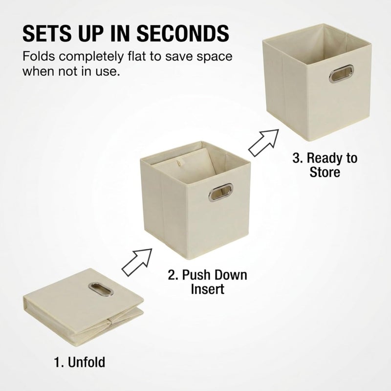 Household Essentials 82-1 Foldable Fabric Storage Bins | Set of 6 Cubby Cubes with Handles | Natural - Image 4