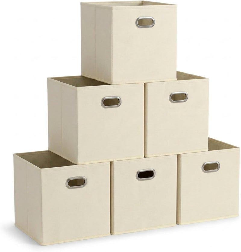 Household Essentials 82-1 Foldable Fabric Storage Bins | Set of 6 Cubby Cubes with Handles | Natural - Image 1