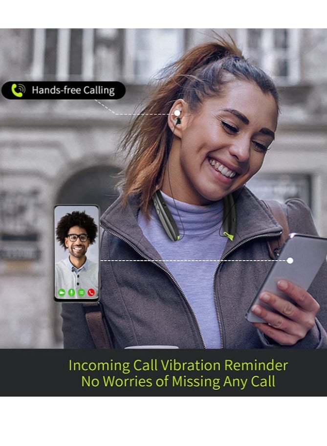 سماعات بلوتوث، سماعة عنق قابلة للطي من BEARTWO مع سماعات أذن قابلة للسحب، سماعات ستيريو مع ميكروفون لإلغاء الضوضاء للتمارين، الجري، القيادة (مع حقيبة حمل) باللون الأسود - Image 2