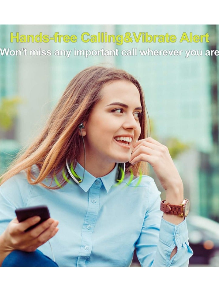 سماعات بلوتوث، سماعة عنق قابلة للطي من BEARTWO مع سماعات أذن قابلة للسحب، سماعات ستيريو مع ميكروفون لإلغاء الضوضاء للتمارين، الجري، القيادة (مع حقيبة حمل) باللون الأسود - Image 3