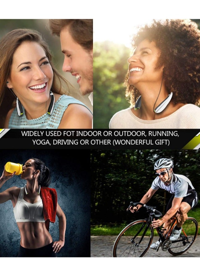 سماعات بلوتوث، سماعة عنق قابلة للطي من BEARTWO مع سماعات أذن قابلة للسحب، سماعات ستيريو مع ميكروفون لإلغاء الضوضاء للتمارين، الجري، القيادة (مع حقيبة حمل) باللون الأسود - Image 4