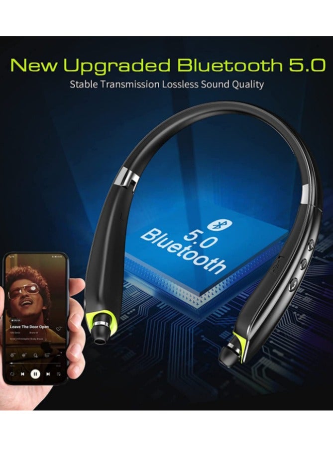سماعات بلوتوث، سماعة عنق قابلة للطي من BEARTWO مع سماعات أذن قابلة للسحب، سماعات ستيريو مع ميكروفون لإلغاء الضوضاء للتمارين، الجري، القيادة (مع حقيبة حمل) باللون الأسود - Image 5