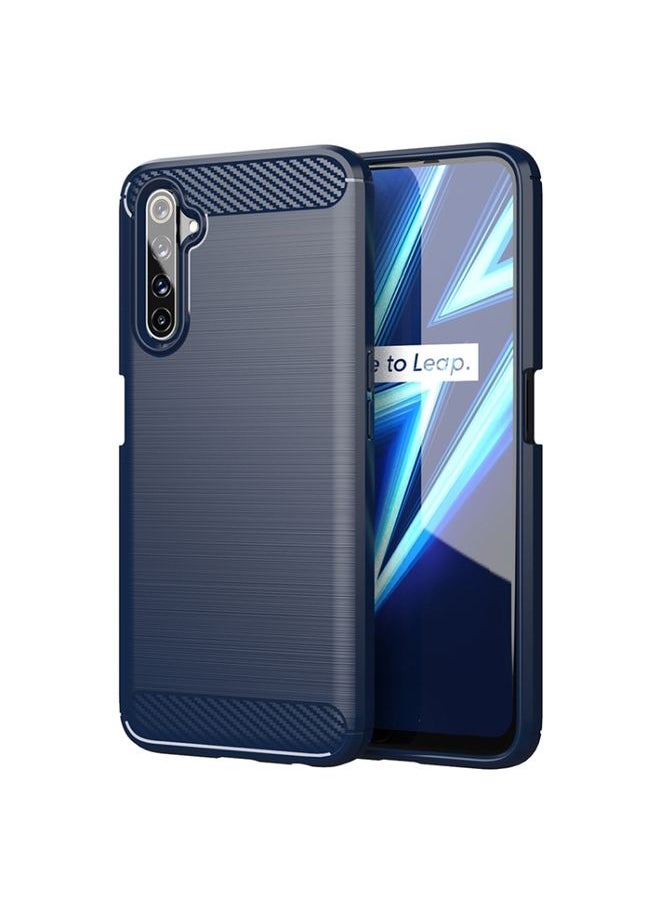 HuHa غطاء حماية لهاتف Realme 6 Pro مصنوع من ألياف الكربون TPU بتصميم ناعم باللون الأزرق 