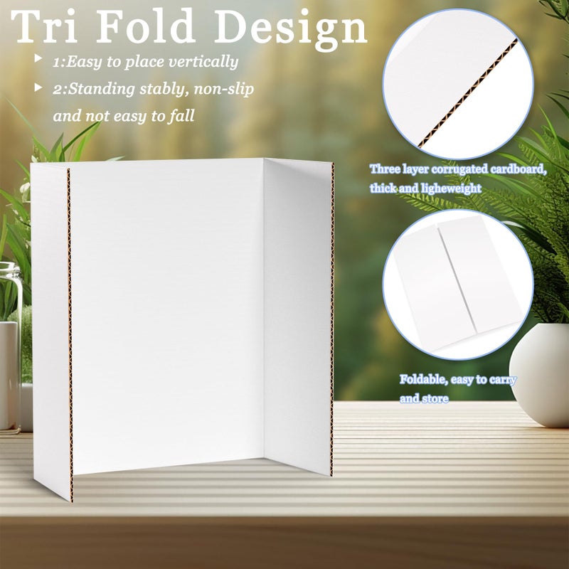 AKONEGE 6 Pack Medium Trifold Poster Board, 26" x 16" White Corrugated Cardboard Tri Fold Poster Boards for Presentation, School Projects, Science Fair, Photo Display Exhibitions Event - Image 3